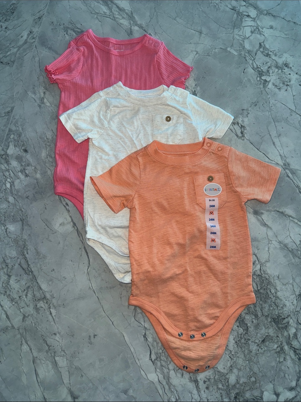 Garanimals Pink, White & Orange Baby One-Piece Bodysuit Set